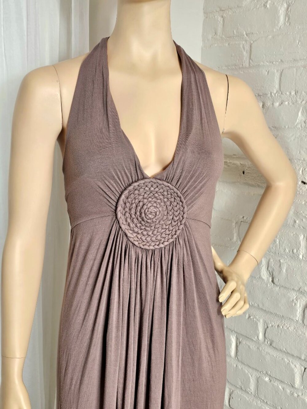 My Tribe Brown Halter Maxi Dress Size S Boho Rosette Tiered Resort Dress - Picture 2 of 11